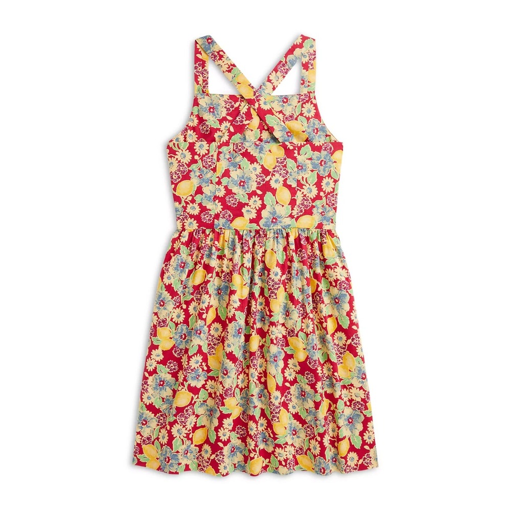 Polo‎ Ralph Lauren Girls Red Lemon Floral Slub Dress Size 10 New - Picture 2 of 3